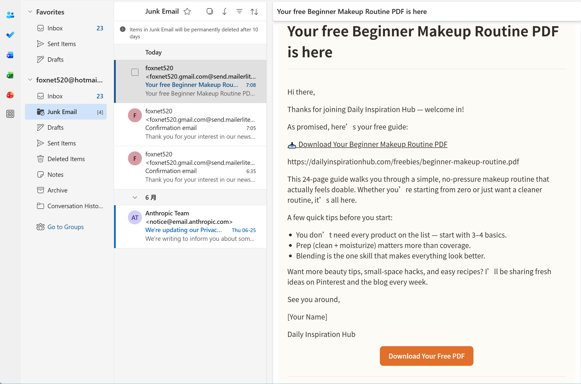 A confirmation email in the inbox with a confirm subscription link