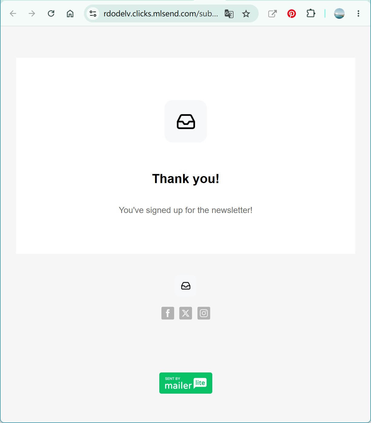 The confirmation success screen after clicking the confirm link