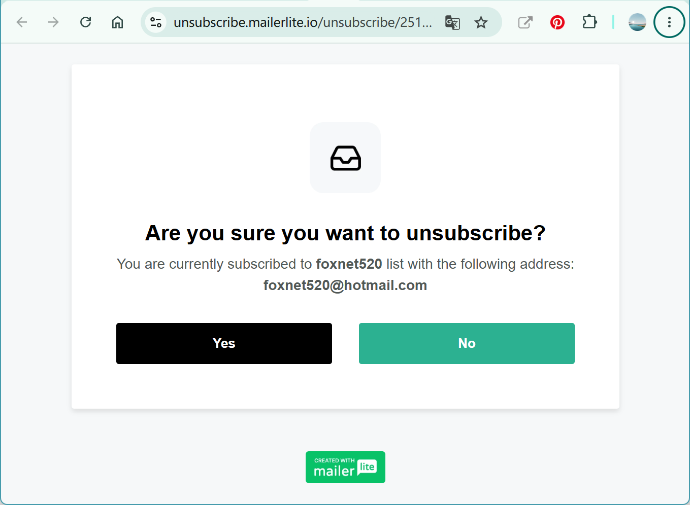 The unsubscribe link at the bottom of a newsletter email